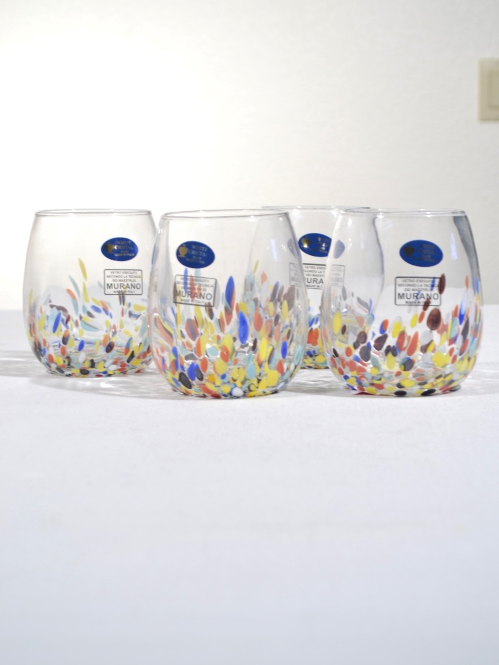 NWT MURANO CONFETTI GLASS TUMBLERS, SET OF 4
